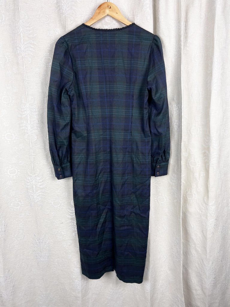 Nwt Simple Retro Maeve Blackwatch Plaid Print Sweetheart Neck Knot Front Dress L — image 5 of 8